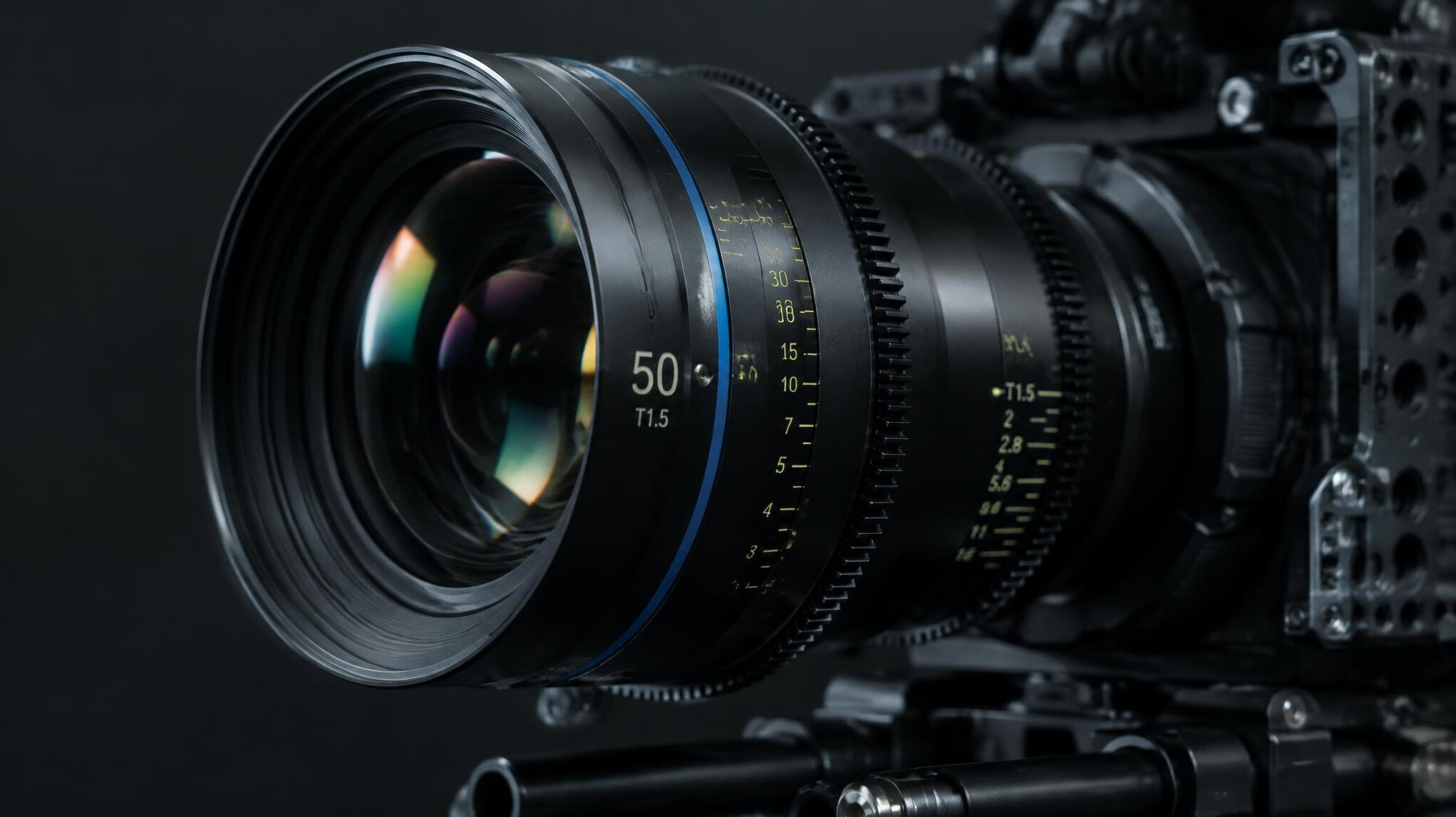 Close-up of a professional camera lens
